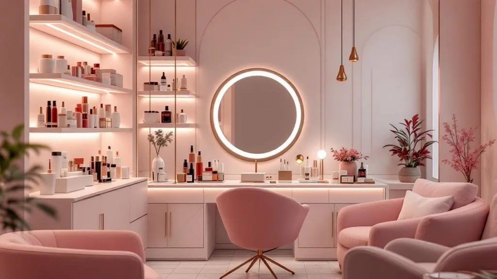 Salón de belleza con productos