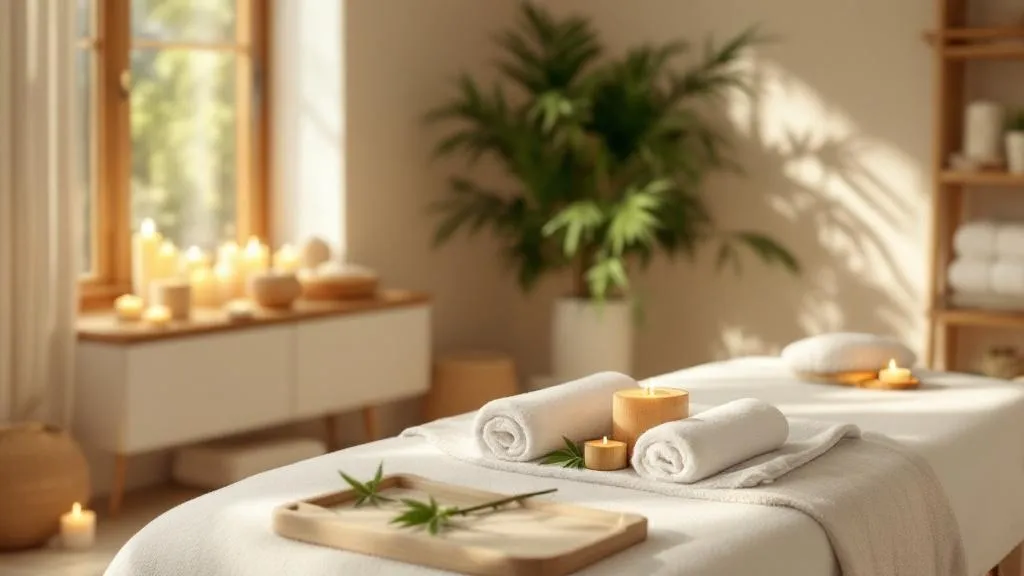 Sala de spa con camilla de masajes