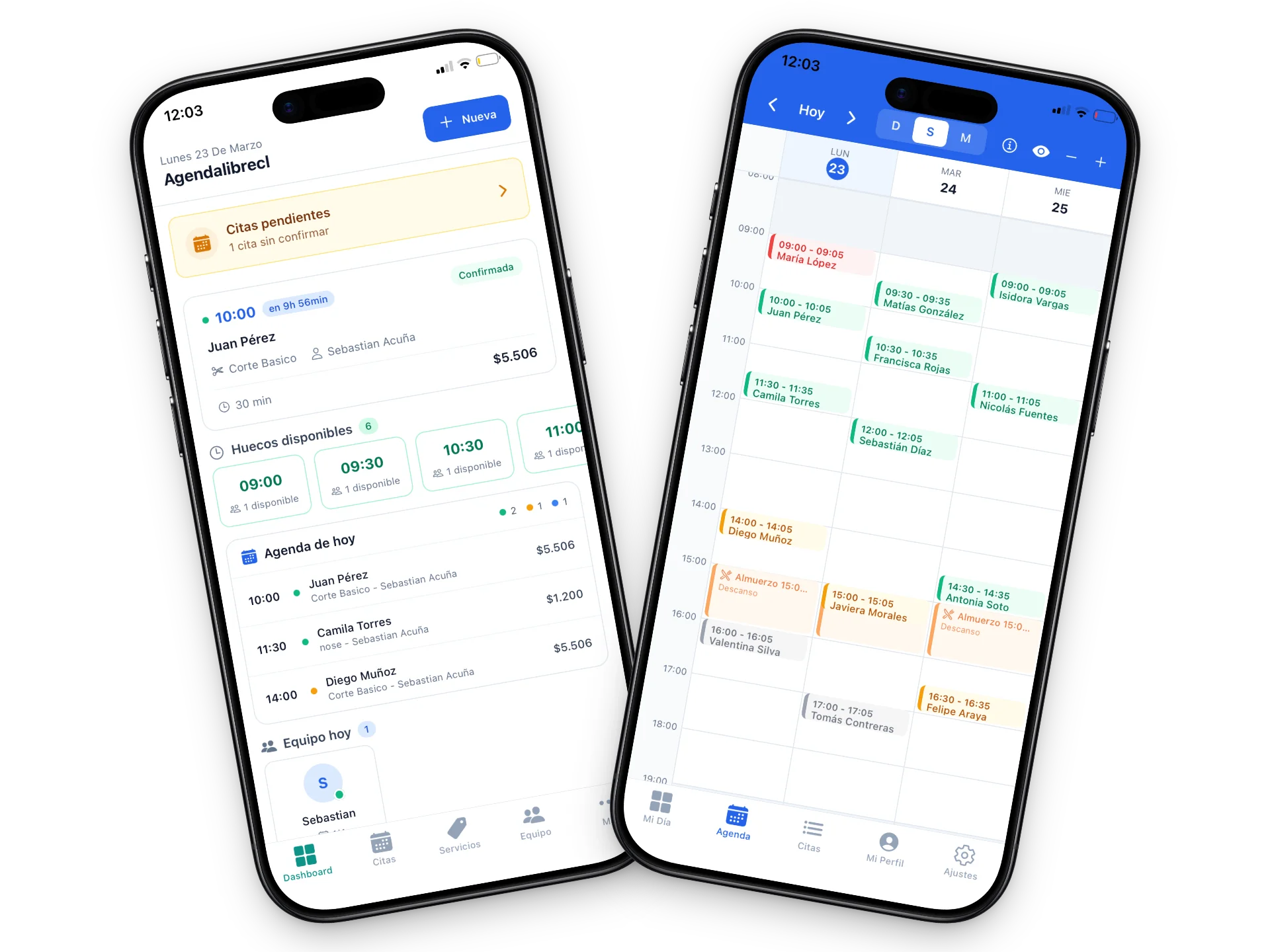 App AgendaLibre en iPhone - vista de agenda y calendario